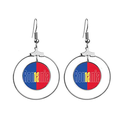 Boucles d'oreilles drapeau Roumanie pendantes argent pas de gemme pour oreille
