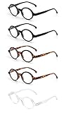 JM Satz von 5 Runden Lesebrille Federscharnier Leser Damen Herren Brillen für Lesen +2.0 (2 Black & 2 Tortoise & 1 Clear)