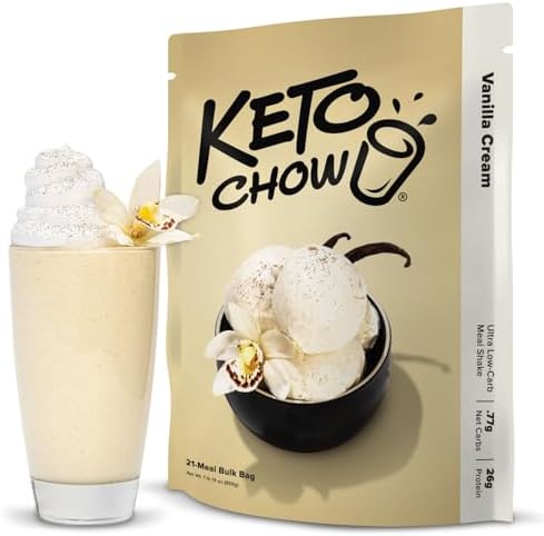 Keto Chow Vanilla Cream - Keto Meal Replacement Shake Powder - Nutritionally Complete - Low Carb - Delicious Easy Meal Substitute - Protein Rich & Dairy Free - 21 Meal Serving
