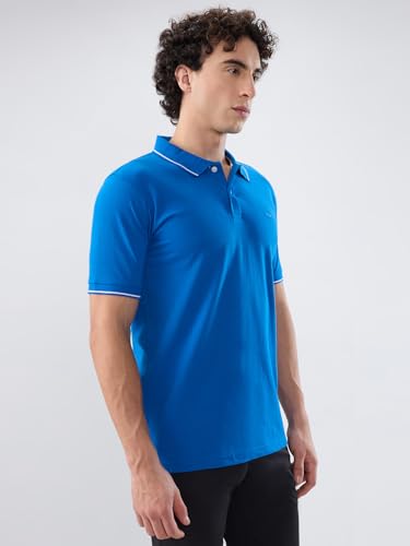 Image of Park Avenue Men Slim Fit Solid Pattern Cotton Polyester Blend Half Sleeve Polo Neck Casual T-Shirt