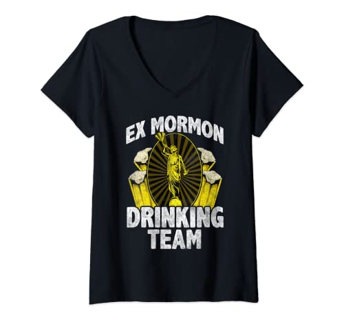 Donna Ex Mormon t-shirt Anti Religione Idea Regalo Bere Team Maglietta con Collo a V