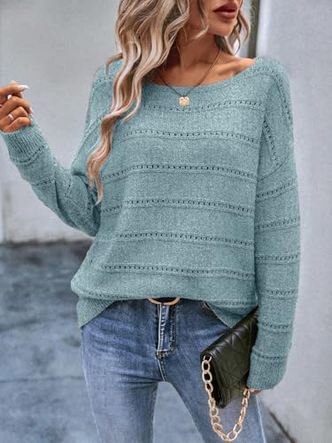 Image of Women's Sweater Soft Boat Neck Long Sleeve Oversized Sweaters Crochet Pullover Knit Tops
