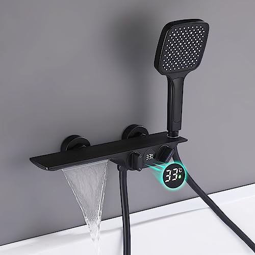 Robinet de baignoire avec affichage de la température et douchette en laiton robuste