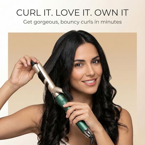 Image of HNK Professional Green EMERALD 32MM Hair Curler with Digital Temperature Control - Fast 15 Sec Heat Up | Instant Heat Recovery | Soft Touch Grip | 3m Swivel Cord | Available in 8 Barrel Sizes (9mm-32mm)