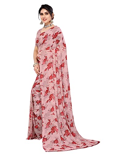 Image of SIRIL Women's Floral Printed Georgette Saree With Unstitched Blouse Piece
