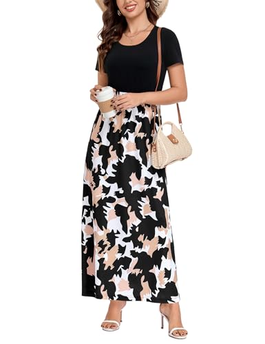 Image of Lacavocor Womens Short Sleeve Maxi Dresses Empire Waist Long Dress