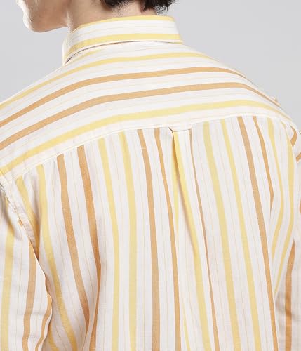 Image of TURMS Men's Casual Striped Linen Shirt | Water Repellent | Anti Stain Anti Odor | Kansas Linen | Concealed Button Down Collar | Full Sleeves