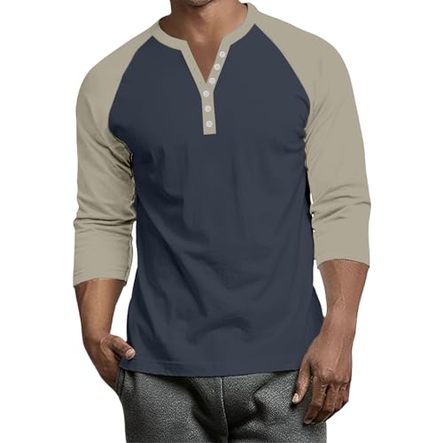Image of Summer Henley Shirts for Men 3/4 Sleeve Casual Cotton Sport Athletic T-Shirts Raglan Jersey Baseball Tee Tops UK