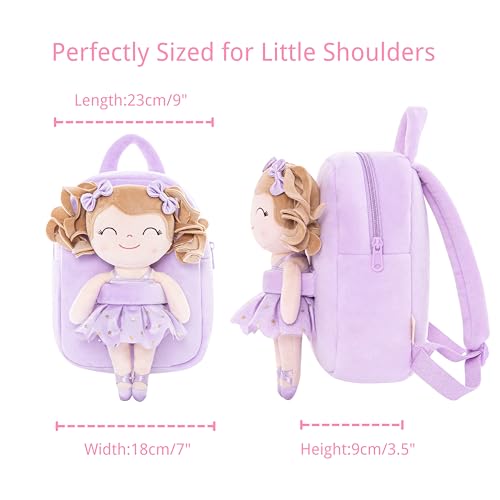Gloveleya Toddler Backpack Baby Ballerina Girl Gifts Plush Curly Hair Ballet Backpack - White Purple 9 inches by Gloveleya - Image 3