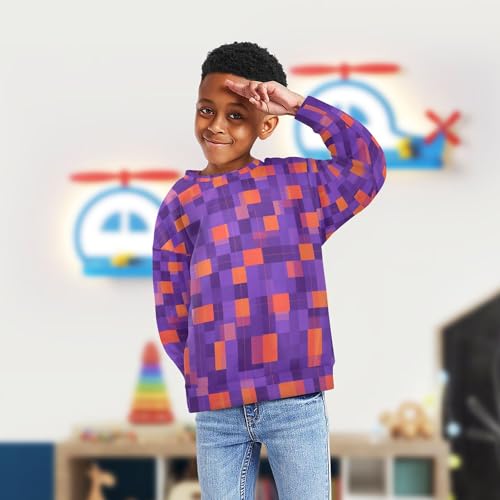 JUNZAN Purple Orange Checkered Little Girls Sweatshirts Hoodies Long Sleeve Hoodies for Girls Athletic 4T4