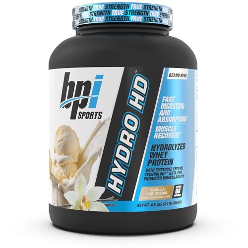 BPI Sports Hydro HD - 100% Hydrolyzed Whey Protein Powder - Muscle Growth, Recovery, 25g of Protein, Low Carb, Low Sugar, Fast Absorbing (68 Servings, Vanilla Ice Cream)