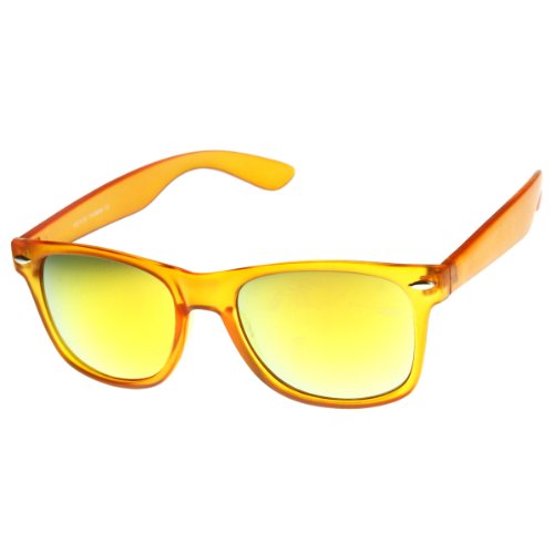 zeroUV Neon Frosted Frame Relfective Color Mirror Lens Horn Rimmed Sunglasses (Orange Sunset)