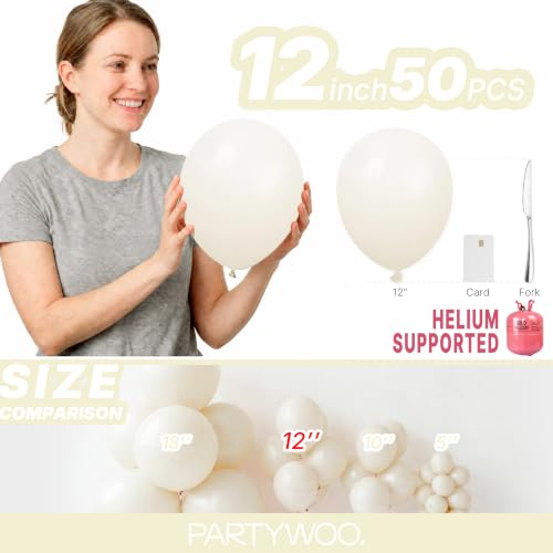 Image of PartyWoo Beige Balloons 50pcs Cream Ivory White Balloons 12 Inch
