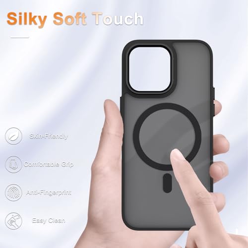 Image of YENAPOON for iPhone 14 Pro Case, Matte Magnetic Phone Case, Black | Fit for Magsafe, Screen Protector Included, Translucent Frosted Slim Shockproof Protective Cover