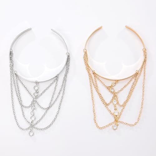 CJIAYUJEW Minimalist Gold Arm Cuff for Women - Layered Tassels Heart Rhinestone Pearl Bracelet Stackable Arm Bangle Jewelry3