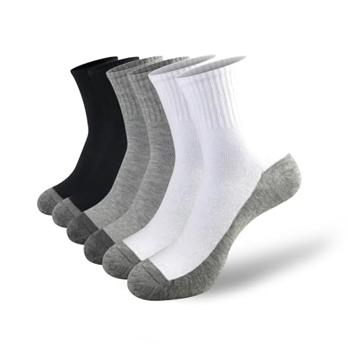 6 Pack Men's Athletic Performance Cotton Crew Socks-Anti-blister Wicking Breathable Casual Running Quarter Socks - Main Image