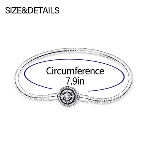 KUNSIR 925 Sterling Silver Snake Chain Bracelet with 5A Cubic Zirconia Hoop Compatible with Pandora charms, Christmas Mother's Day2