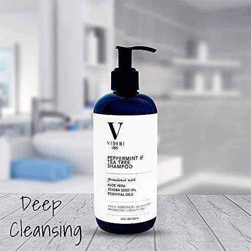 Videri Peppermint & Tea Tree Shampoo - Special Blend Of Aloe Vera, Jojoba Seed & Essential Oils. Organic Low Ph Shampoo For Keratin Treated Hair, Sulfate & Paraben Free. Large 12 Fl Oz #TOP5