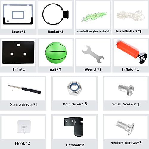 Extra Large Basketball Hoop For Youth With Luminous Basketball Net Indoor 23”X 16” Pre-Assembled Portable Over The Door With Flex Rim, Includes One Deflated Basketball With Pump, For Indoor #TOP2