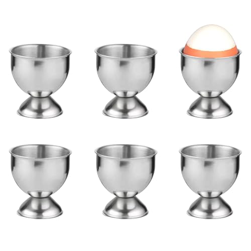 VVHFXD 6 hueveras de acero inoxidable, con pie, apilables, plateadas, hueveras, camping, soporte para copa de huevo, bandeja para desayuno