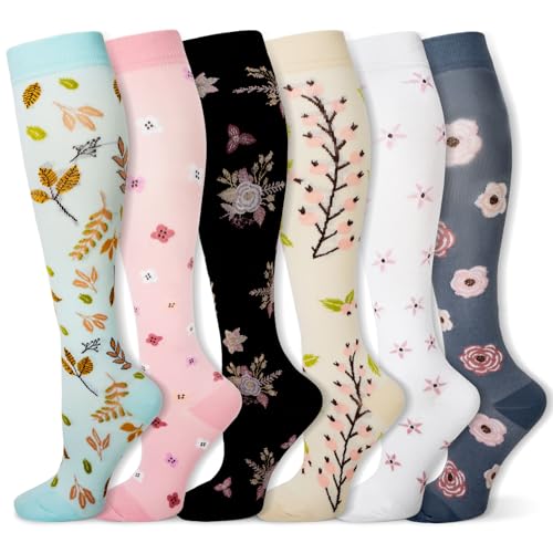 LEOSTEP 6 paires de chaussettes de compression pour hommes et femmes, soutien quotidien pour les voyages, le travail et le mode de vie actif, chaussettes...