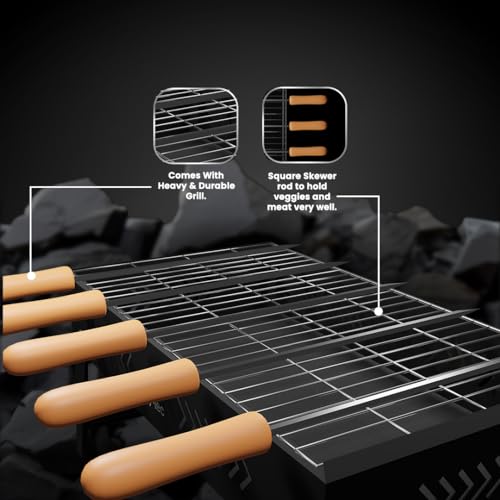 Image of H Hy-tec (Device) Hybb, Blaze Foldable Charcoal Barbeque Grill With 5 Skewers (Stellar Black), Free Standing