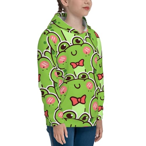 Cute Green Frog Kids Pullover Hoodies Boys Sweatshirts Girls Athletic Clothes with Pocket3