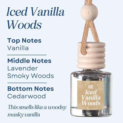 Image of C&E Craft Co Hanging Car Air Freshener Diffuser 2 Pack, Long Lasting Fragrance Oil Car Freshener, Glass Bottle Auto Air Freshener, Made in USA (Iced Vanilla Woods)