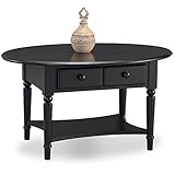 Leick Coastal Oval Coffee Table with Shelf, Swan Black