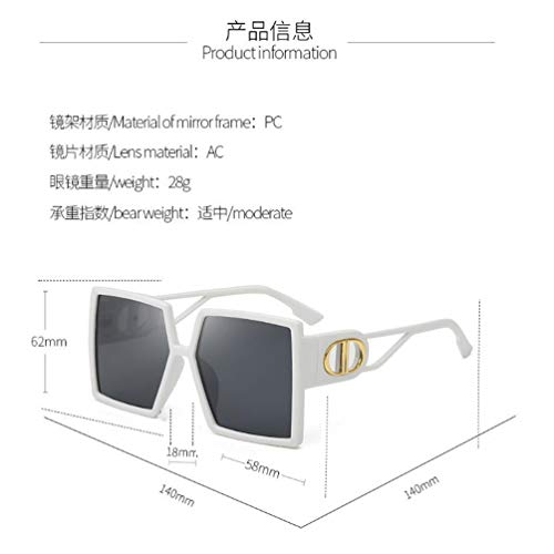 Hollow Out Letters Temple Sunglasses Female Large Frame Flat Sunglasses Men's Retro Trend Square Glasses (Solid White Gray Flakes)2