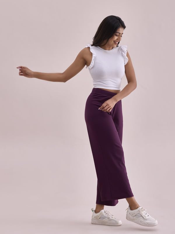Image of GO COLORS Soft Rayon Blend Rib Palazzo Full Length for Women| Breathable, Mid Rise