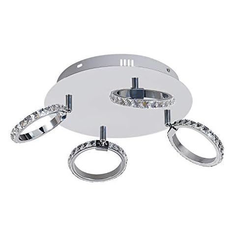 A1A9 LED Round Crystal Ceiling Light, 4 Way Round Ring Spotlights Rotatable Pendant Lights, Chrome Bases Adjustable Indoor Light for Living Room, Bedroom, Kitchen, 4000K Warm White (24W) Cover