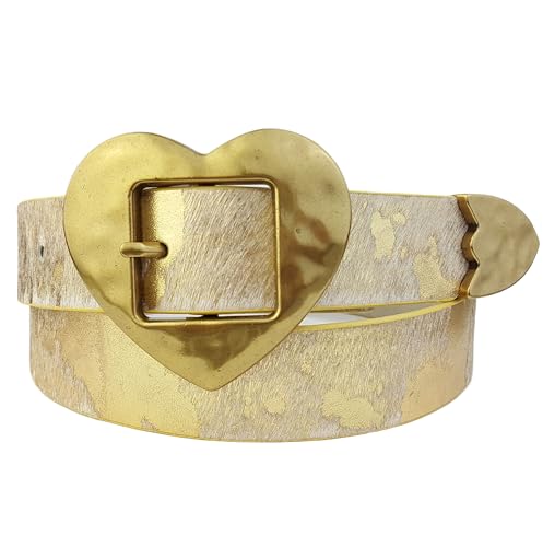 Vintage Love Heart Buckle Belt in Cow Hair Leather