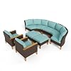 PHI VILLA 9 Piece Patio Conversation Set Half Moon Curved Sectional Outdoor Furniture Patio Wicker Sofa Set for 9 Seats with Cushions Blue