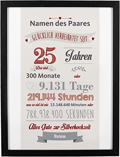 Herz & Heim® Spruchbild mit Lovestory und Aufdruck von Namen/Datum/Wunschtext Silberne Hochzeit