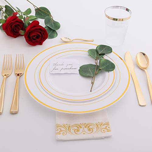 Image of WDF 60PCS White Gold Plates Disposable - Gold Plastic Plates, Including 30-10.25inch Gold Dinner and 30-7.5inch Salad /Dessert for Baby Shower Wedding Spring