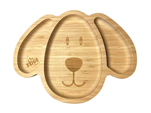 Image of Xboo Toddler Plates, Bamboo Baby Suction Plates, Bamboo Suction Plates for Toddlers, Stay Put Feeding Plates, Wooden Divided Plate, Baby Dishes, Kids Plates, BPA Free | Max_Blue