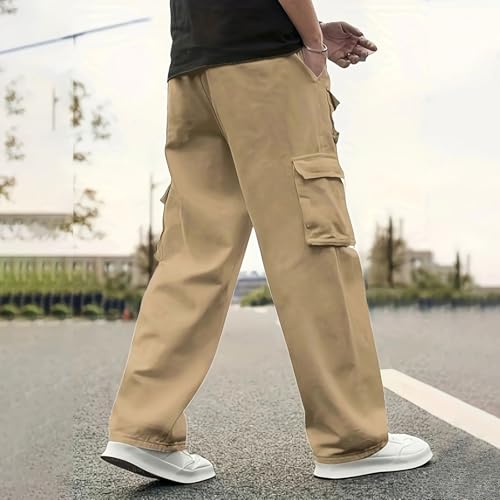 Cargo Pants for Men Casual Elastic Waist Beach Trousers Outdoor Hiking Jogger Pants Comfy Streetwear with Flap Pockets2
