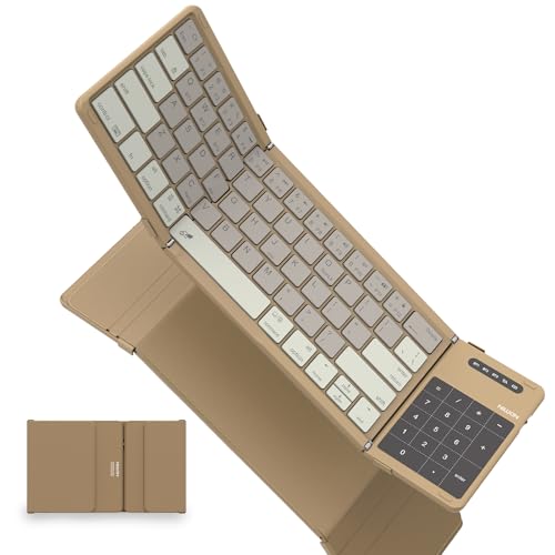 Nillkin キーボード Bluetooth 折りたたみ式 ワイヤレス iPad用 無線 【最新型タッチパッド&テンキー2 in 1】 三台同時接続 多システム対応 Type-C充電式 アンドロイドタブレット スマホ ipad a16/mini 小型 ミニキーボード コンパクト パンタグラフ式 静音性 軽量薄型 収納袋付き 持ち運び 省スペース旅行・出張・プレゼント最適(カーキ)