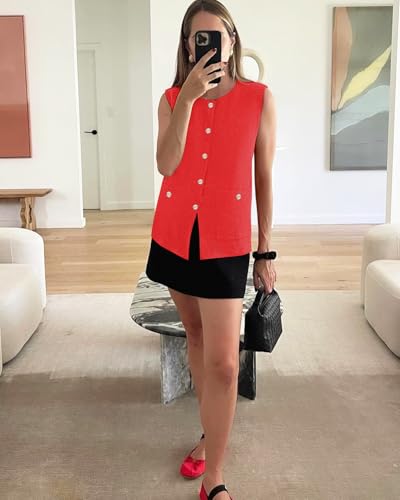 Image of Yousify Womens Sweater Vest Sleeveless Button Down Round Neck Knitted Tank Tops Casual Cardigan with Pockets