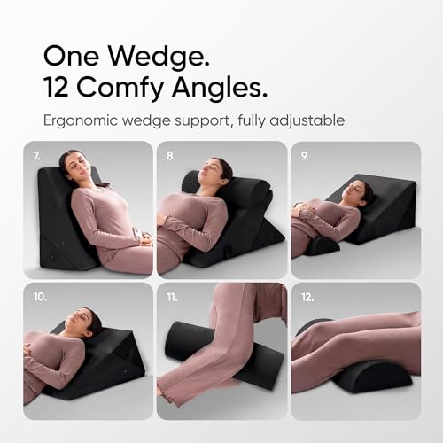 Image of Frido Adjustable Wedge Max Cushion, 12-Way Adjustable Pregnancy Pillow & Leg Elevation Pillow, Relieves Neck, Back & Shoulder Pain, Great for Reading, Sleeping & Relaxing | Black