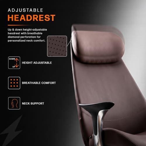 Image of Drogo Amara Ergonomic Office Chair for Work & Home- Luxury Semi-Silicone Leather, 5cm Seat Depth Adjustment, Curved Headrest, PU Aluminium Armrest, 135 Recline with 3 Lock Positions, Footrest (Brown)
