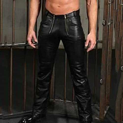Men's PU Leather Pants Motorcycle Style Motorbike Pants Loose Fit Zipper Fall Spring Thickened Casual Trousers4