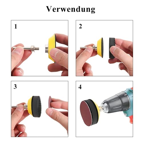 Treki 2 Stück 75 MM Polierpad Adapter mit Pufferpad Polierteller Adapter mit 6,35 MM Schaft, Schleifteller Adapter mit Klettverschluss Stützteller Adapter für Bohrmaschine Akkuschrauber Poliermaschine
