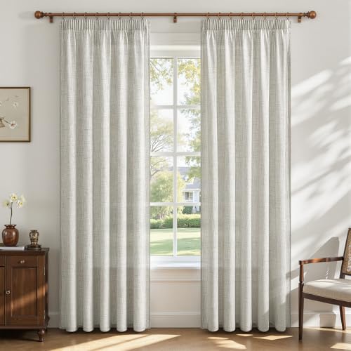 MRTREES Cortinas Lino Natural Translucidas con Cinta Fruncidora, Cortinas y Visillos para Ventana Dormitorio Juvenil Habitacion Salon Comedor Modernas 2 Piezas, 140x240 cm, Blanco Crema