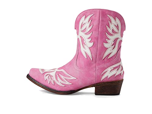 Image of ROPER Womens Amelia Tooled Inlay Snip Toe Casual Boots Ankle Low Heel 1-2 inch - Brown