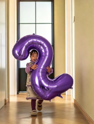 Image of Number Balloons Purple 9 Balloon 40 inch for 9th Birthday Party Decorations | Saturated Color, Large 40 in, With Straw & Hanging Hole, For Back-to-School Season, Wedding, Christmas, New Year, Anniversary