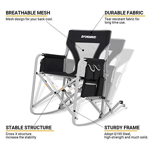 Fundango Oversized Camping Adults Rocking Folding Chairs Outdoor With Side Pack And Cooler Bag, Black/Grey1 #TOP4