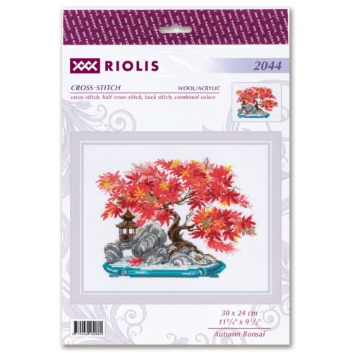 Image of RIOLIS - Autumn Bonsai 2044, Cross Stitch Kits 11 inch x 9 inch, Cross Stitch Kits for Beginners & Advanced, Crossstitching Kit Adult, Embroidery Counted Stitching Kit