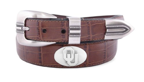 NCAA Oklahoma Sooners Tan Crocodile Tip Leather Concho Belt, 36